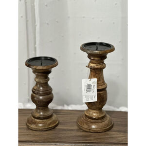 Benjara Wood Candle Set Holder/stand 8” And 10”